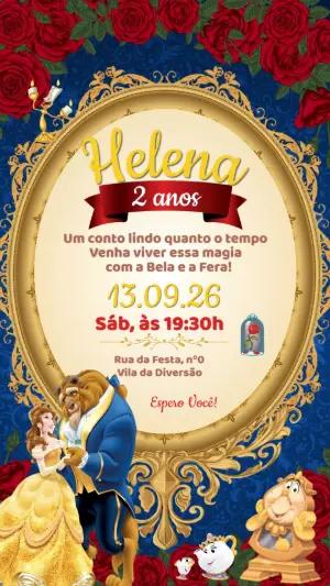 Convite de Aniversário A Bela e a Fera Editável