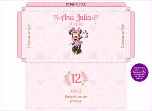 Caixa Chocolate Aniversário Minnie Rosa para Editar Online