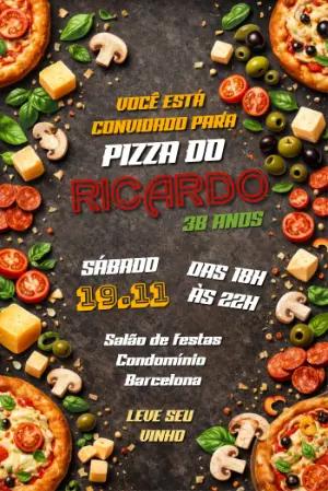 Convite de Aniversário Tema Pizza Rústico para Editar
