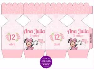Caixa Meia Bala Aniversário Minnie Rosa para Editar Online