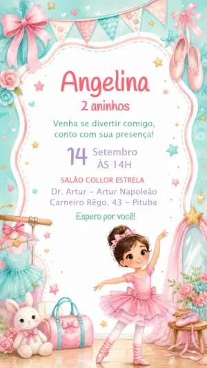 Convite de Aniversário Bailarina Aquarela para Editar