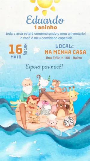 Convite Animado Aniversário Arca de Noé para Editar Online