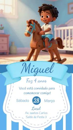 Convite de Aniversário Cavalinho de Balanço 3D para Editar