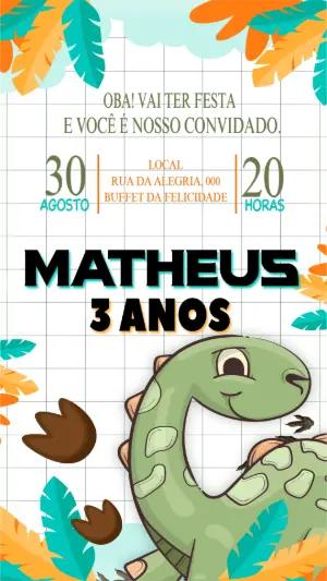 Convite Digital Aniversário Dinossauro Fofo Editável