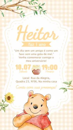 Convite de Aniversário Ursinho Pooh Aquarela para Editar