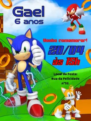 Convite de Aniversário Sonic com Personagens para Editar Online