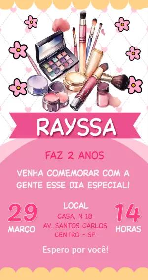 Convite de Aniversário Maquiagem Rosa para Editar Online