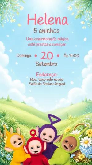Convite de Aniversário Teletubbies Digital para Editar