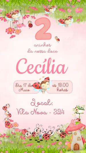Convite de Aniversário Joaninha Fofo para Editar