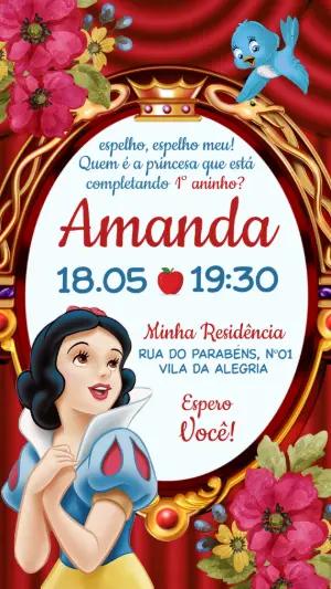 Convite de Aniversário Branca de Neve Clássico Editável