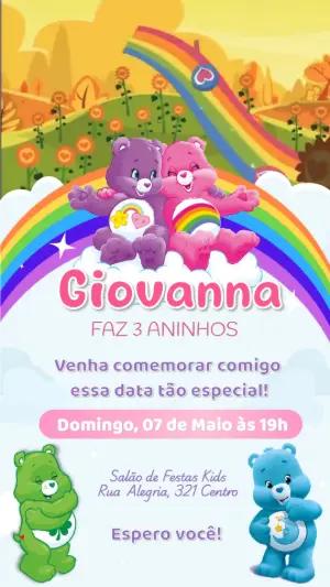 Convite Animado Aniversário Ursinhos Carinhosos para Editar