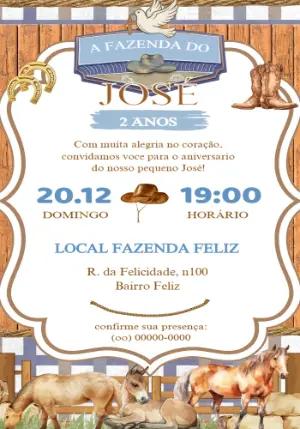 Convite Aniversário Fazendinha com Animais para Editar Online