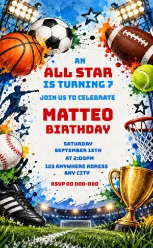 All Star Sports Birthday Invitation Editable Template