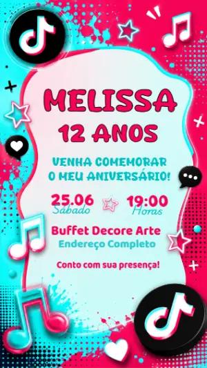 Convite de Aniversário Tiktok para Editar
