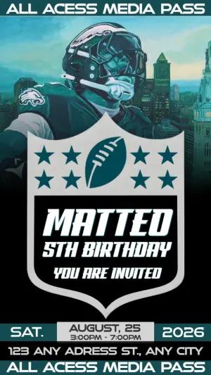 Editable Football Media Pass Birthday Invitation Saquon Barkley Eagles