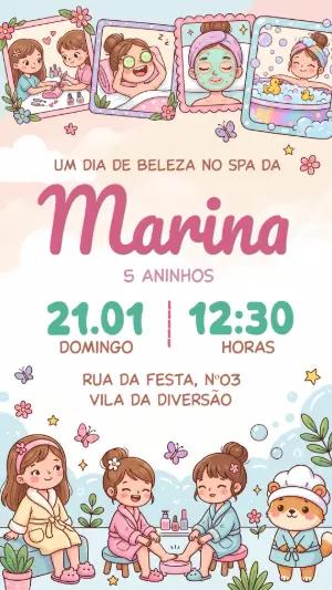 Convite de Aniversário Infantil Tema Spa | Modelo Editável