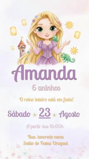 Convite de Aniversário Rapunzel Delicado para Editar Online