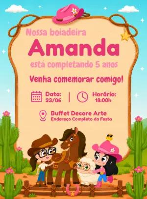 Convite de Aniversário Boiadeirinha Rosa Modelo Editável