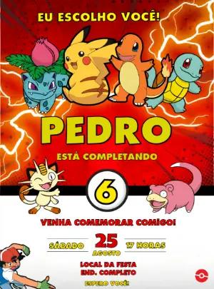 Convite de Aniversário Pokémon Vibrante para Editar Online