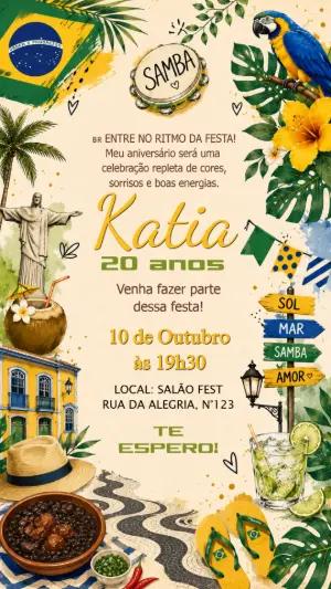 Convite de Aniversário Brasilidade: Samba e Festa Editável