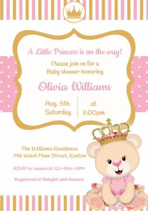 Princess Teddy Bear Baby Shower Invitation Editable Template