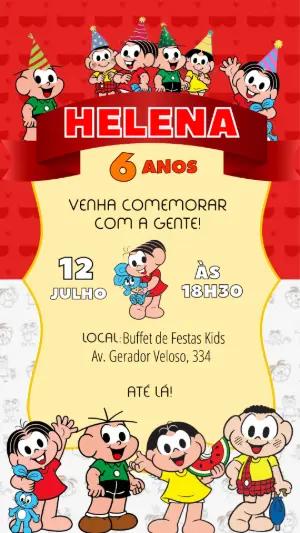 Convite de Aniversário Turma da Mônica Colorido para Editar
