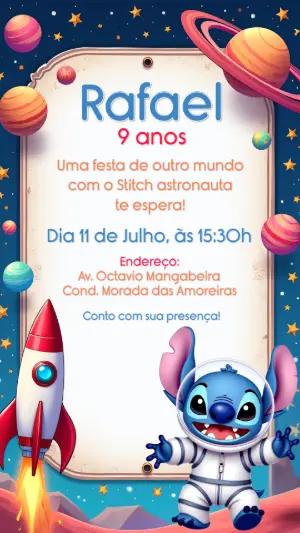 Convite Aniversário Stitch Astronauta para Editar Online