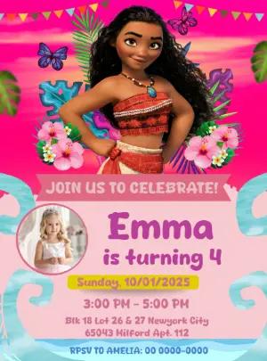 Moana Tropical Birthday Party Invitation | Editable Template