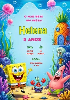 Convite de Aniversário Bob Esponja Digital para Editar