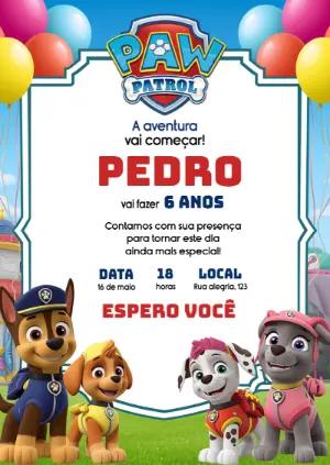 Convite Digital Patrulha Canina para Aniversário Editável