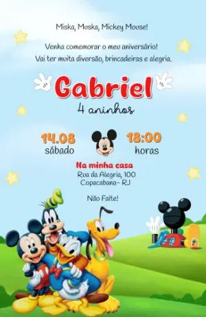 Convite de Aniversário Turma do Mickey Mouse Digital para Editar