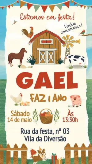 Convite de Aniversário Fazendinha Ilustrado para Editar Online