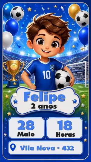 Convite de Aniversário Futebol Menino Azul para Editar