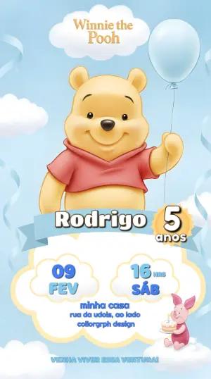 Convite de Aniversário Ursinho Pooh Fofo para Editar