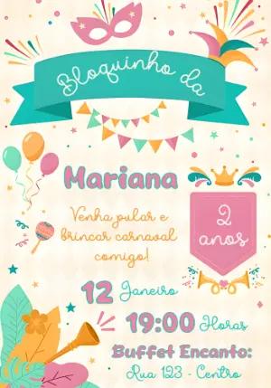 Convite de Aniversário Infantil Tema Carnaval Colorido Editável