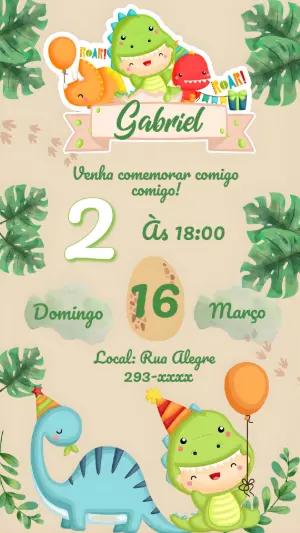 Convite de Aniversário Dino Baby Fofo para Editar Online