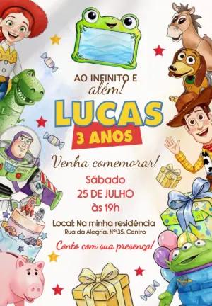 Convite de Aniversário Toy Story Aquarela para Editar