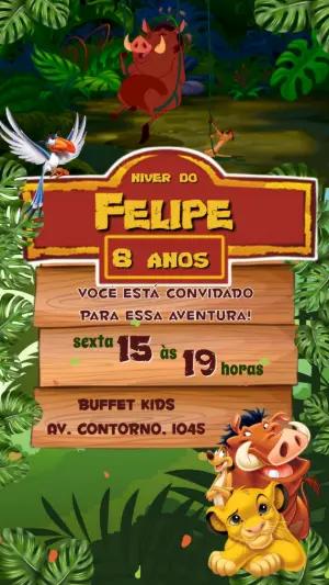 Convite Animado Aniversário O Rei Leão para Editar Online