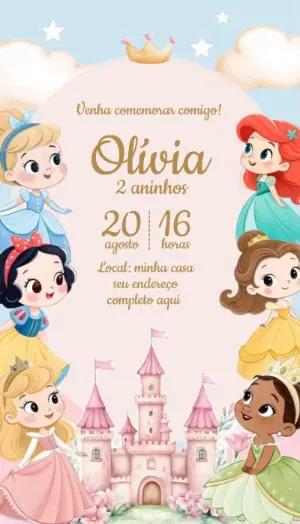 Convite de Aniversário Princesas Disney Baby Editável