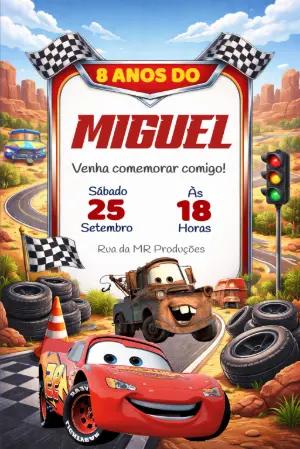 Convite de Aniversário Infantil Carros modelo para editar