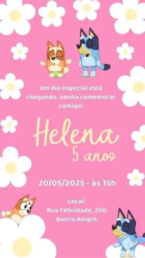 Convite Animado Aniversário Bluey e Bingo para Editar Online