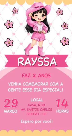 Convite de Aniversário Cowgirl Rosa Fofo para Editar