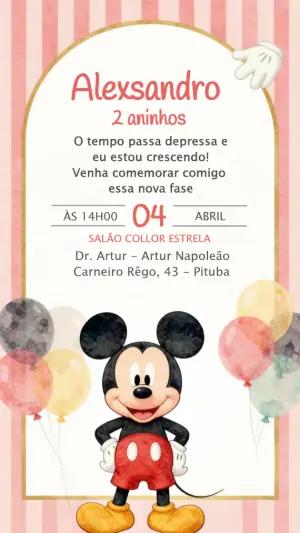Convite de Aniversário Mickey Mouse Clássico para Editar