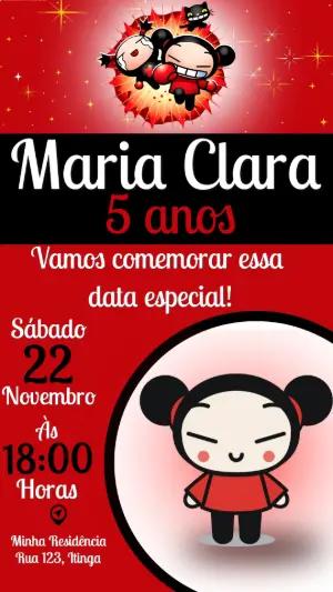 Convite de Aniversário Pucca para Editar Online