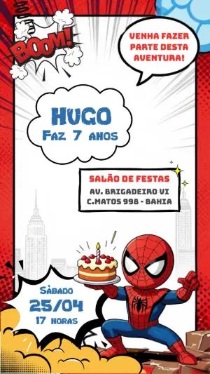 Modelo de Convite Aniversário Herói Aranha Estilo HQ Editável