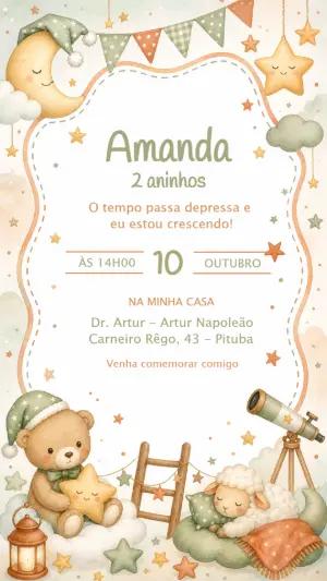 Convite Aniversário Ursinho na Lua: Modelo Editável e Fofo