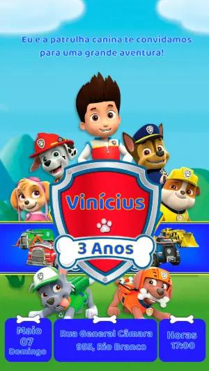 Convite Aniversário Patrulha Canina com Personagens para Editar