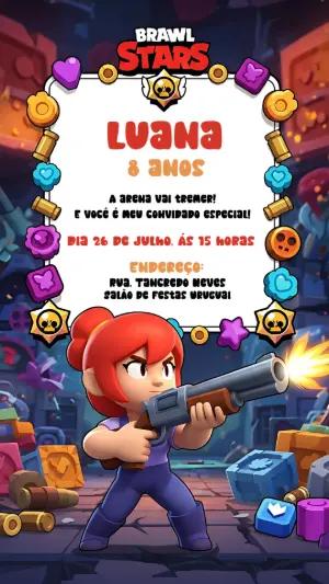 Convite de Aniversário Brawl Stars com Personagens para Editar