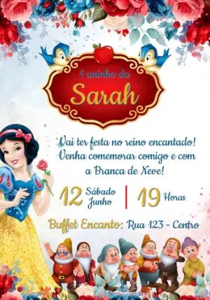 Convite de Aniversário Branca de Neve Clássico Editável