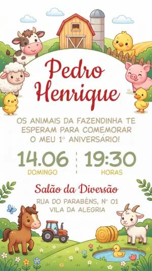 Convite de Aniversário Fazendinha Menino Modelo Editável